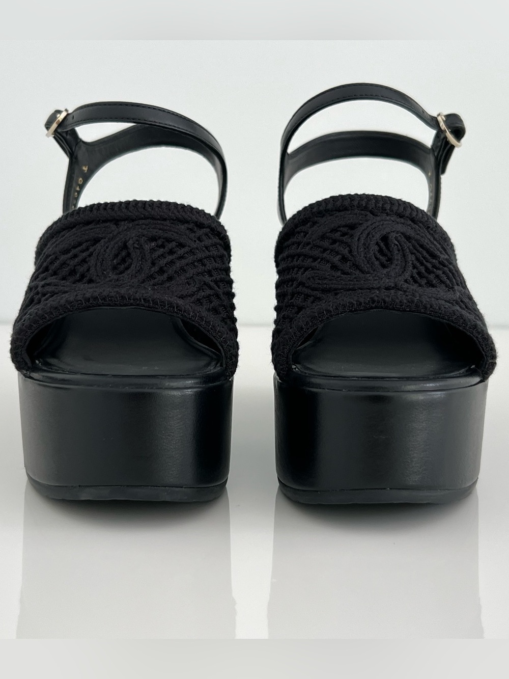 CHANEL 25P BLACK WEDGE SANDALS SIZE FR 38 / US 8 NIB! - Picture 13 of 17